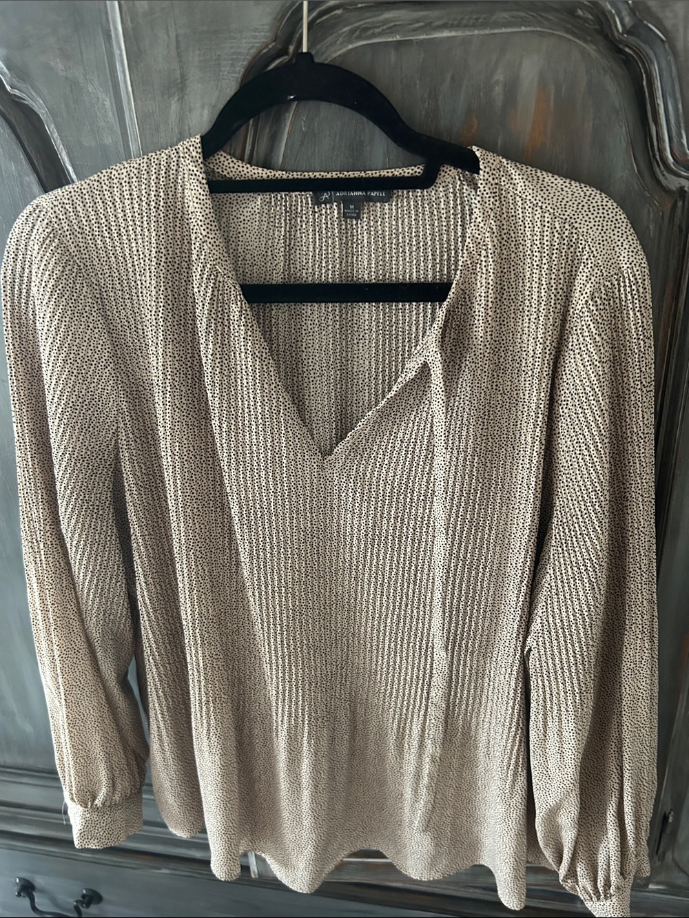Adrianna Papell Beige Taupe Textured V-Neck Blouse